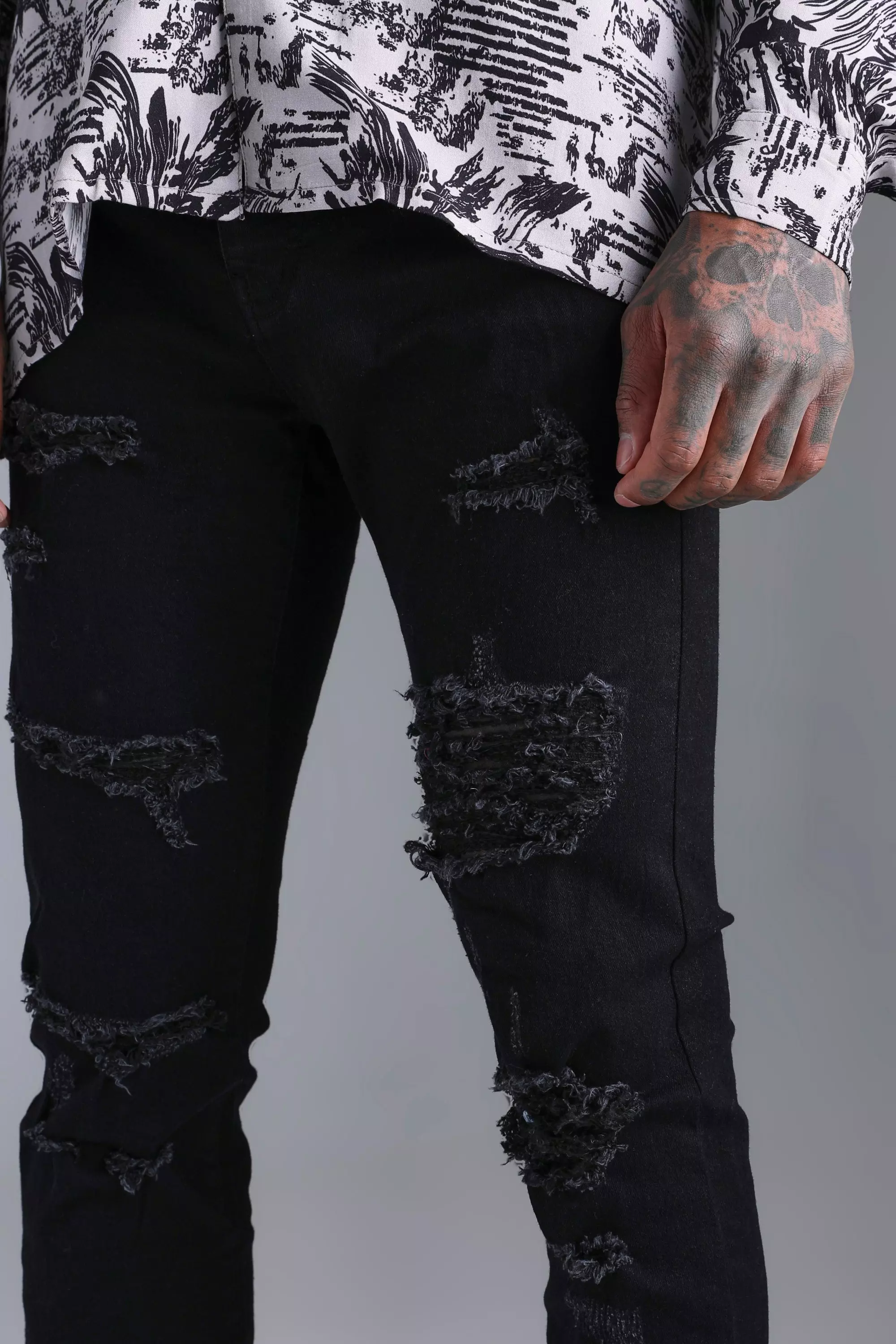 Black ripped 2024 jeans stretch